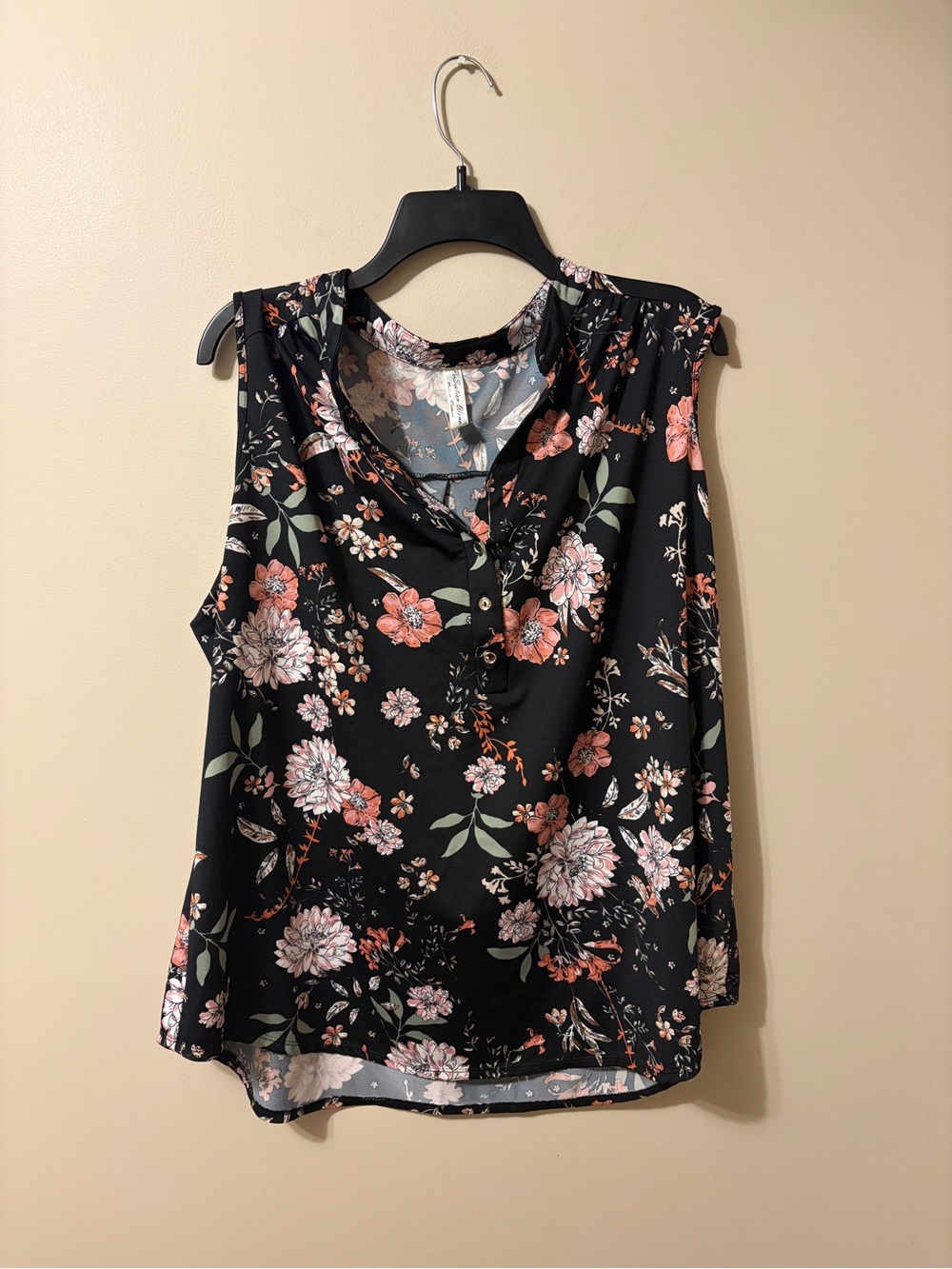 Perseption Black Floral Sleeveless V-Neck Sleeveless Blouse Women’s 2X